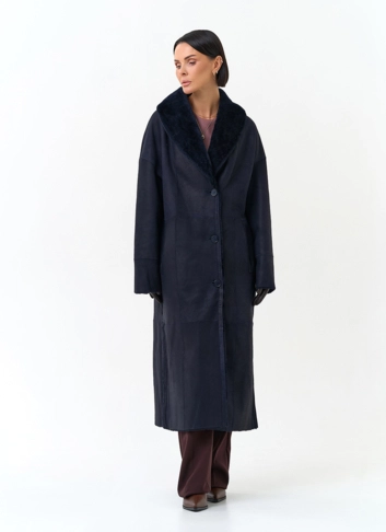 Женская двухсторонняя дубленка с воротником шаль фото