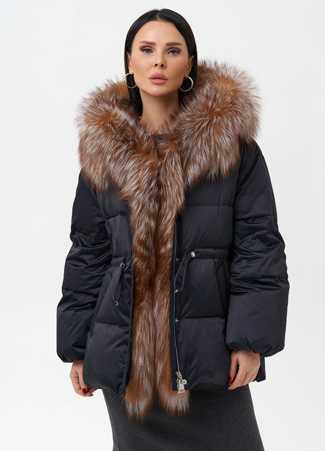 фото Женский пуховик с отделкой из меха лисы модель № 28521
