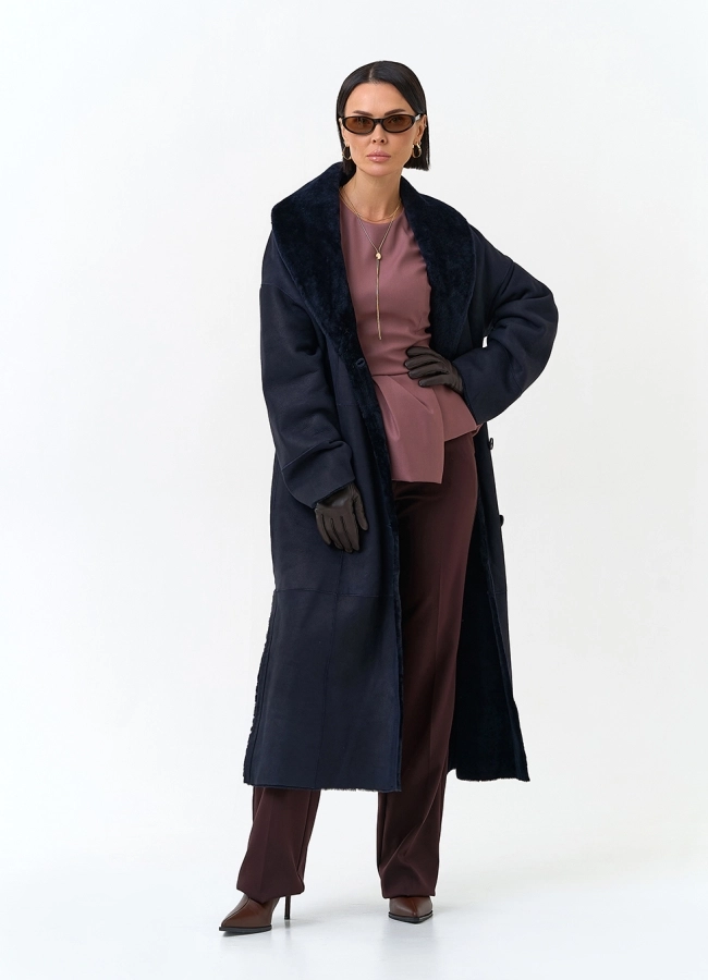 Женская двухсторонняя дубленка с воротником шаль модель № 34435 универмаг малина фото