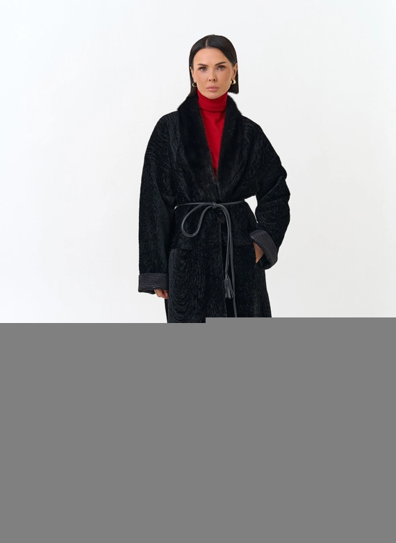 Женская двухсторонняя дубленка с воротником из меха норки фото