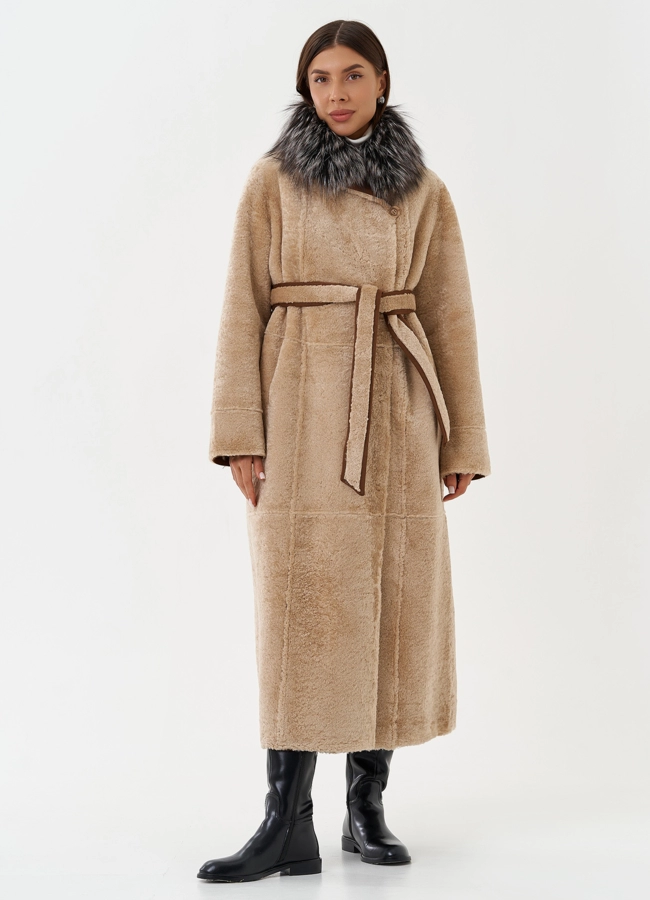 Двухсторонняя дубленка из эко кожи с мехом енота модель № 28562 в кредит